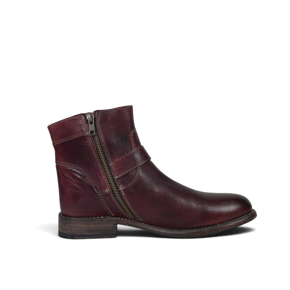Bed Stu Becca Boots Womens 10 Dark Scarlet Leather Double Zip Moto Vibram - Picture 5 of 16